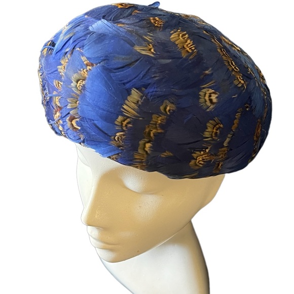 Vintage‎ Blue Feather Hat Union Made In USA - Picture 3 of 8